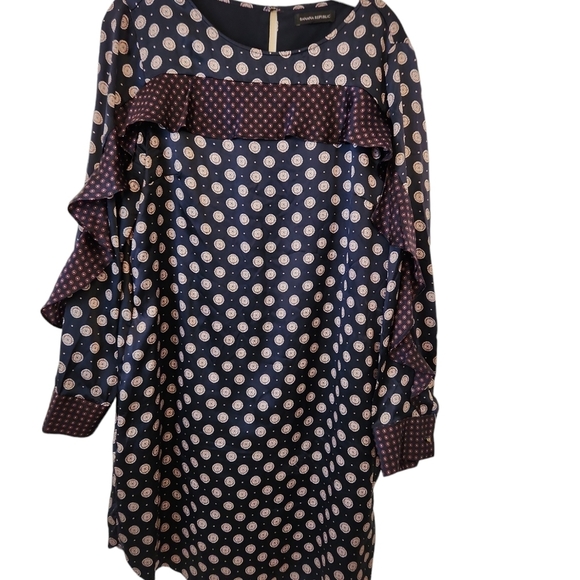 Banana Republic Foulard Silk Ruffle Dress Navy Size L - Picture 14 of 15